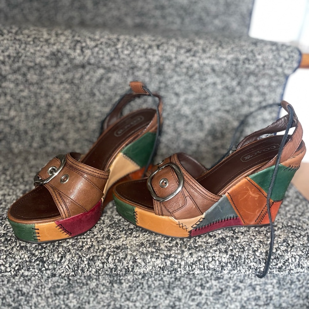 Coach vintage Patchwork Leather Wedge Sandals - Picture 3 of 7